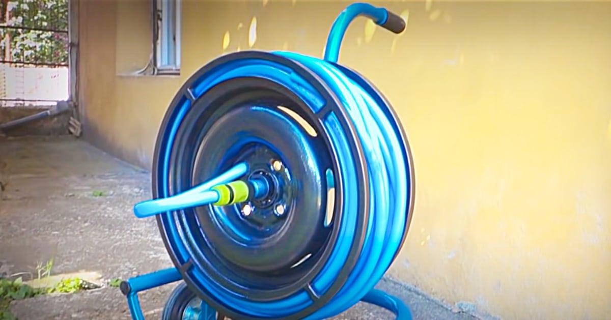 DIY Garden Hose Reel Using An Old Car Wheel