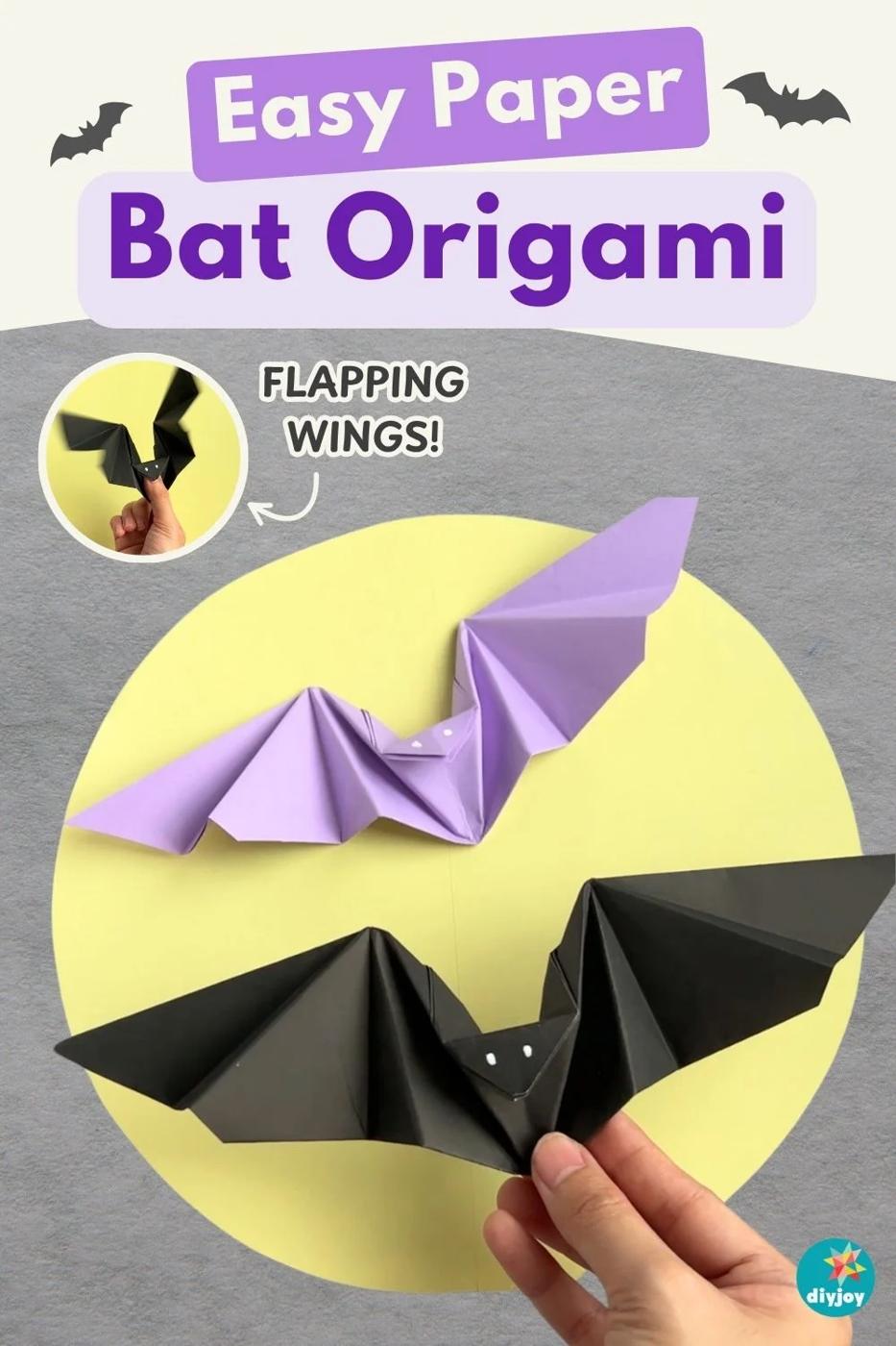 Easy Halloween paper bats origami tutorial with flapping wings, step by step. These paper bats have wings that actually flap.