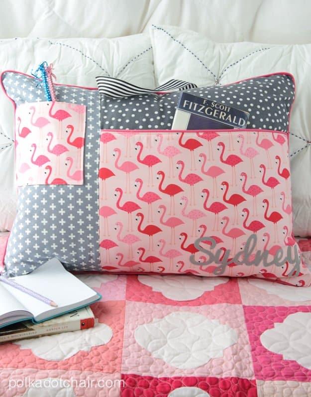 Study pillow sewn with a built in armrest for reading or working in bed, a cozy comfort sewing project