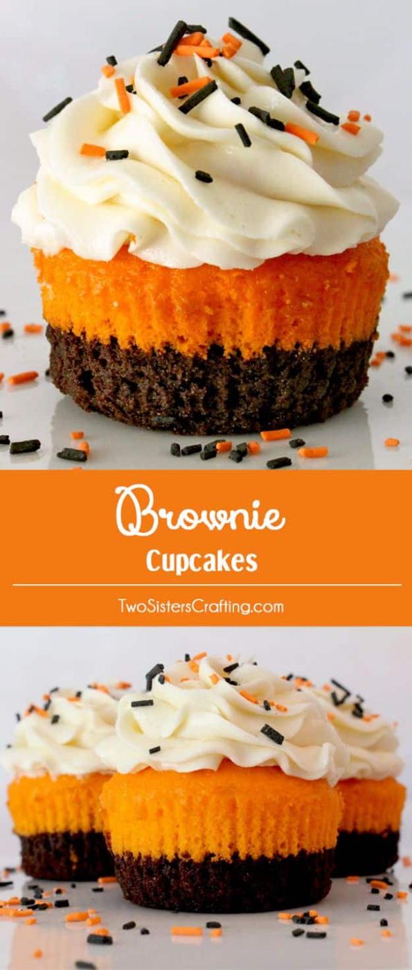 Halloween food idea, savory or sweet party dish and festive appetizer inspiration, focused on brownie cupcakes