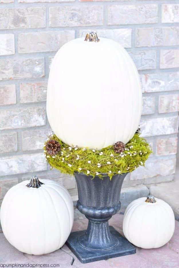 Best Crafts for Fall - White Pumpkin Topiary - DIY Mason Jar Ideas, Dollar Store Crafts, Rustic Pumpkin Ideas, Wreaths, Candles and Wall Art, Centerpieces, Wedding Decorations, Hom