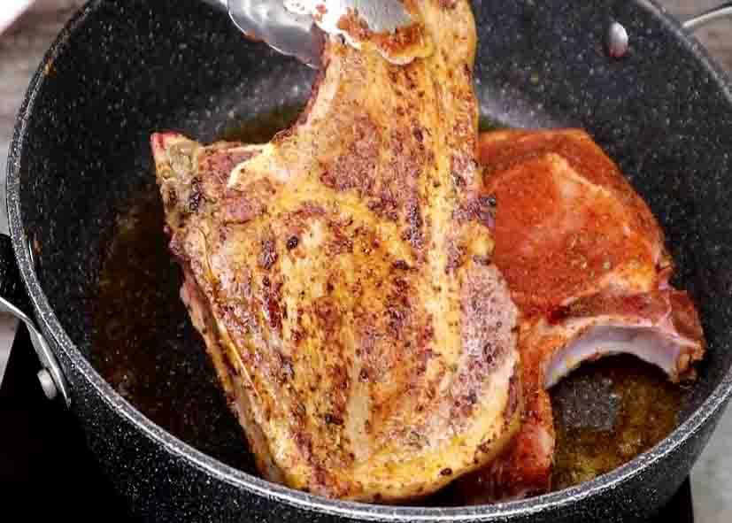 Frying the pork chops