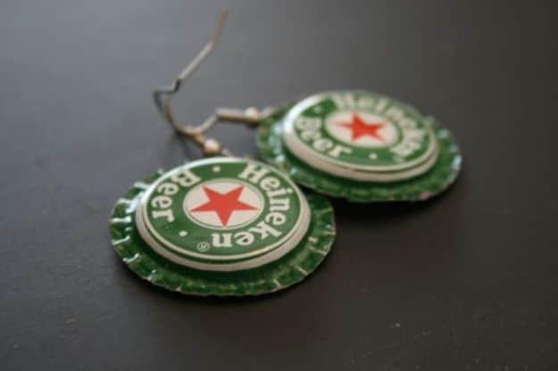DIY Bottle Cap Crafts - Bottle Cap Earrings - Make Jewelry Projects, Creative Craft Ideas, Gift Ideas for Men, Women and Kids, KeyChains and Christmas Ornaments, Presents