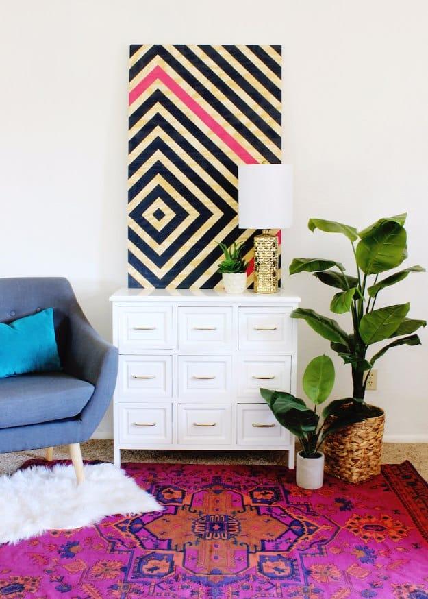 DIY Diamond Ripple Wall Art, friendly for a beginner working with basic tools and a result sturdy enough for daily use