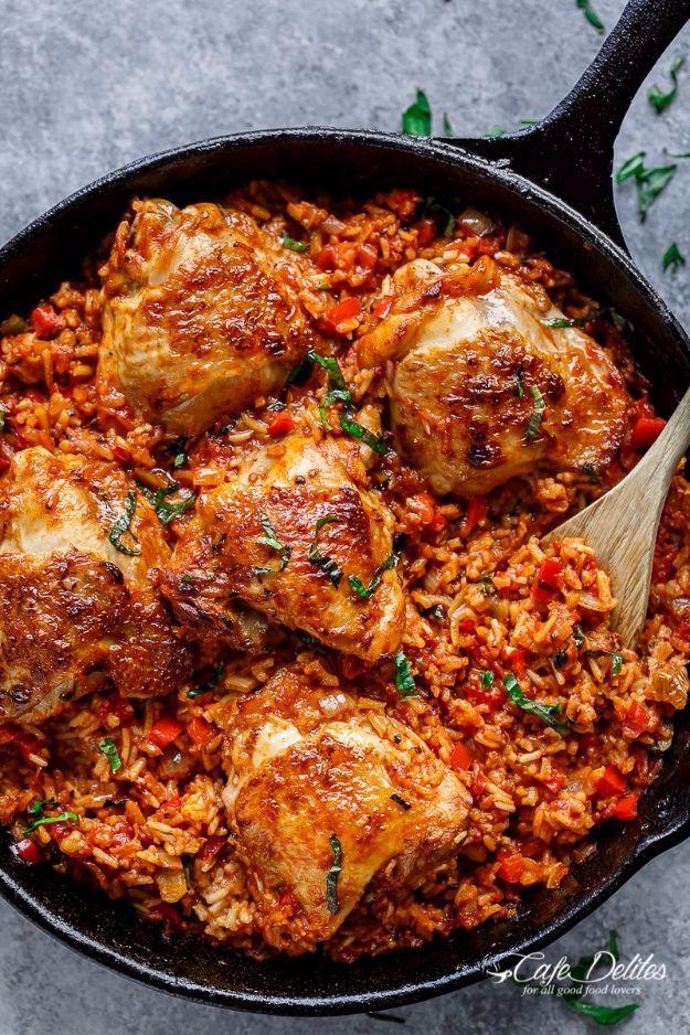 Best Rice Recipes - One Pan Tomato Basil Chicken & Rice - Easy Ideas for Quick Meals Made From a Bag of Rice - Healthy Recipes With Brown, White and Arborio Rice - Cheesy, Fried, A