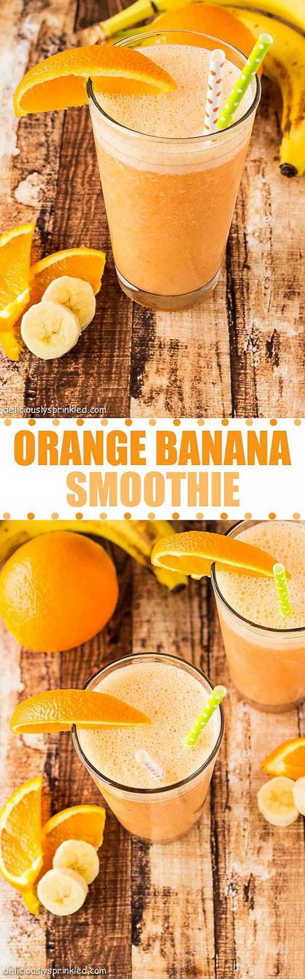 Orange banana smoothie blended with carrots, orange zest and vanilla Greek yogurt to make four servings