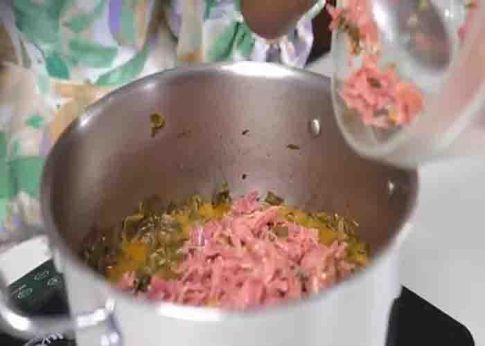 Adding the turkey back to the collard greens