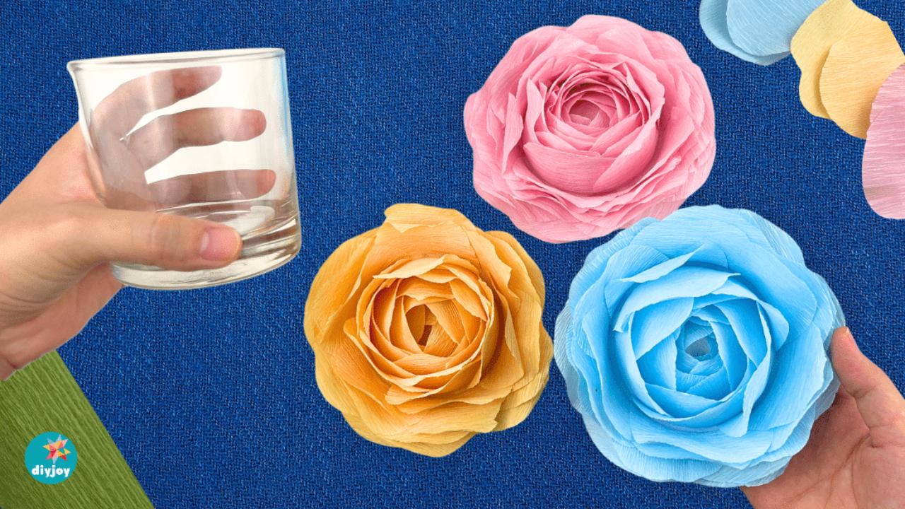 How to Make Paper Flowers With a Glass — easy step-by-step DIY tutorial.
