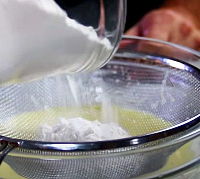 Sift All-Purpose Flour For A One Bowl Strawberry Short Cake