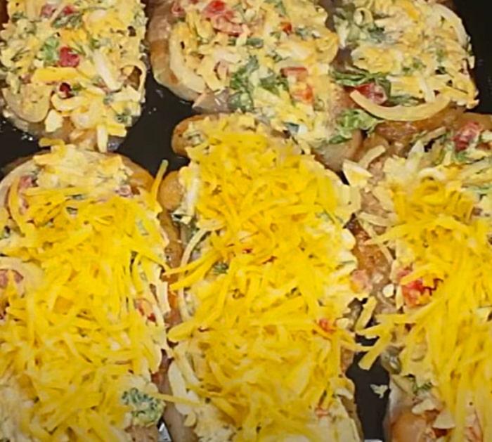 Chicken breast recipe with cheese and spinach on top