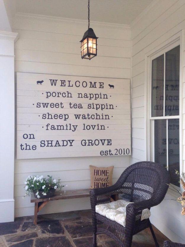 DIY Porch and Patio Ideas - Quaint & Quirky Porch Welcome Sign - Decor Projects and Furniture Tutorials You Can Build for the Outdoors - Lights and Lighting, Mason Jar Crafts, Rock