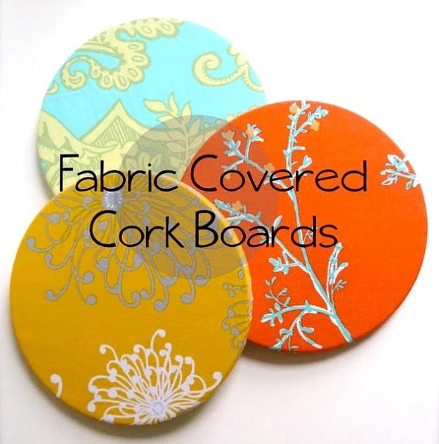 DIY office gift: a cork board covered in fabric for a pinboard that matches any desk decor style for the whole family