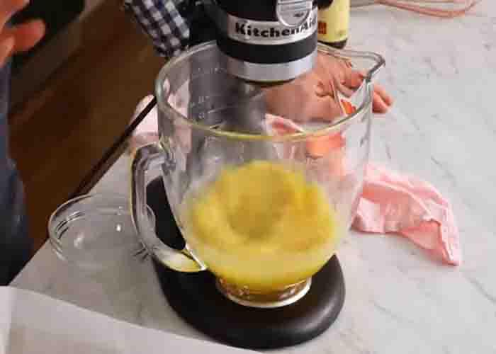 Making the pumpkin cake roll batter