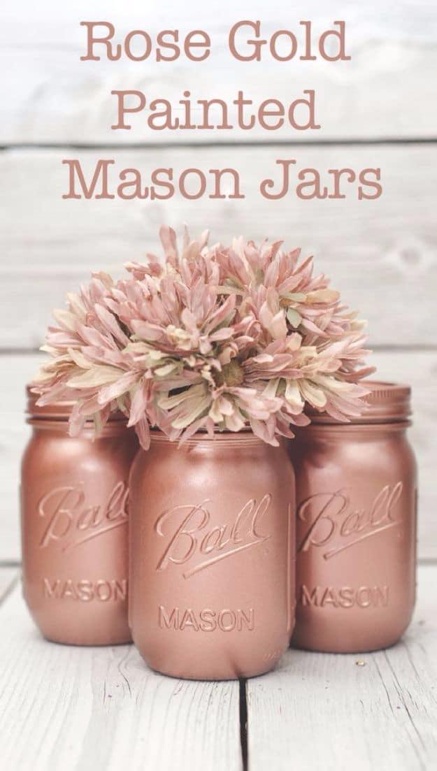 Rose Gold Painted Mason Jar, an upcycled glass accent, easy to scale up for a full batch and a keepsake worth handing down