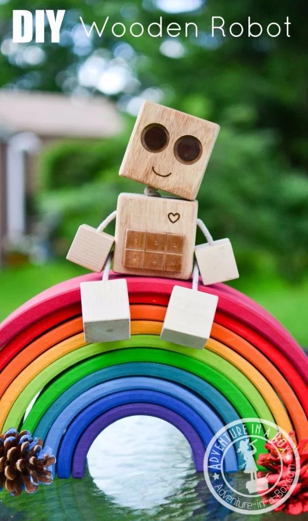 Crafts For Kids To Make At Home - DIY Wooden Robot - Cheap DIY Projects and Fun Craft Ideas for Children - Cute Paper Crafts, Fall and Winter Fun, Things For Toddlers, Babies, Boys
