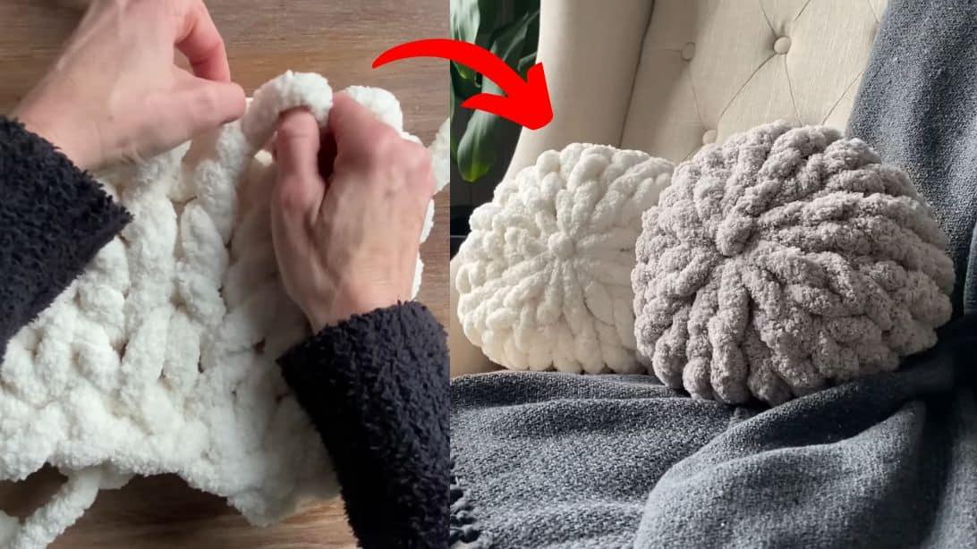 How to Hand Knit a Chenille Round Ball Pillow in 15 Minutes