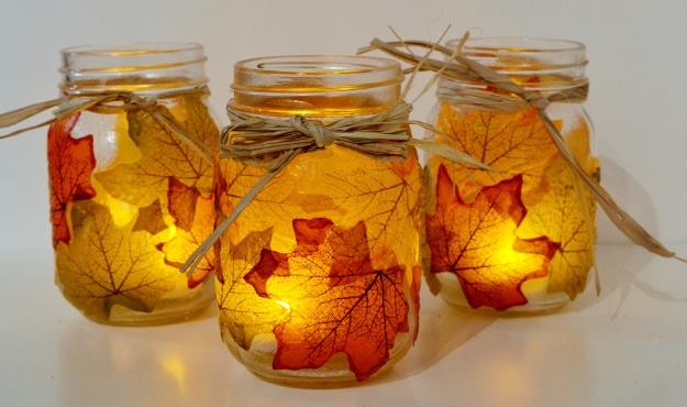 Best Mason Jar Crafts for Fall - Leaf Mason Jar Candle Holder - DIY Mason Jar Ideas for Centerpieces, Wedding Decorations, Homemade Gifts, Craft Projects with Leaves, Flowers and B
