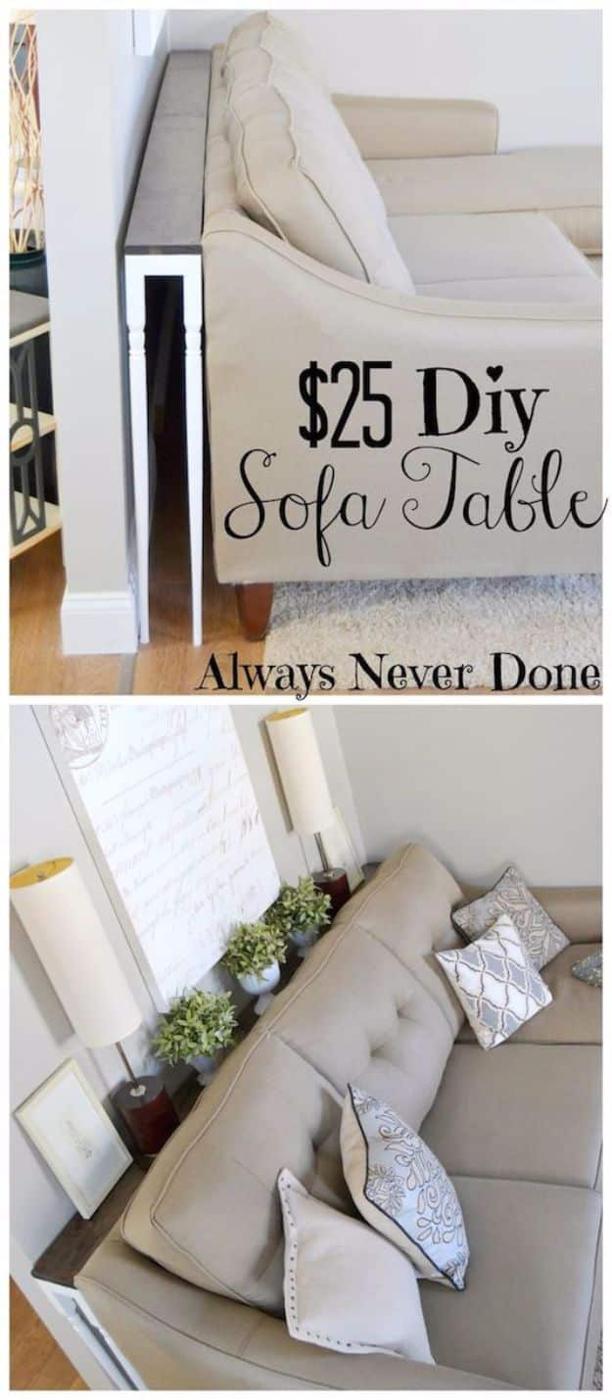 DIY Hacks for Renters - Skinny Sofa Table - Easy Ways to Decorate and Fix Things on Rental Property - Decorate Walls, Cheap Ideas for Making an Apartment, Small Space or Tiny Close