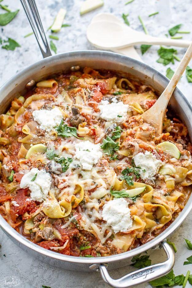 Veggie Noodle Recipes - One Pan Skillet Lasagna Zoodles - How to Cook With Veggie Noodles - Healthy Pasta Recipe Ideas - How to Make Veggie Noodles With Carrots and Zucchini - Vega