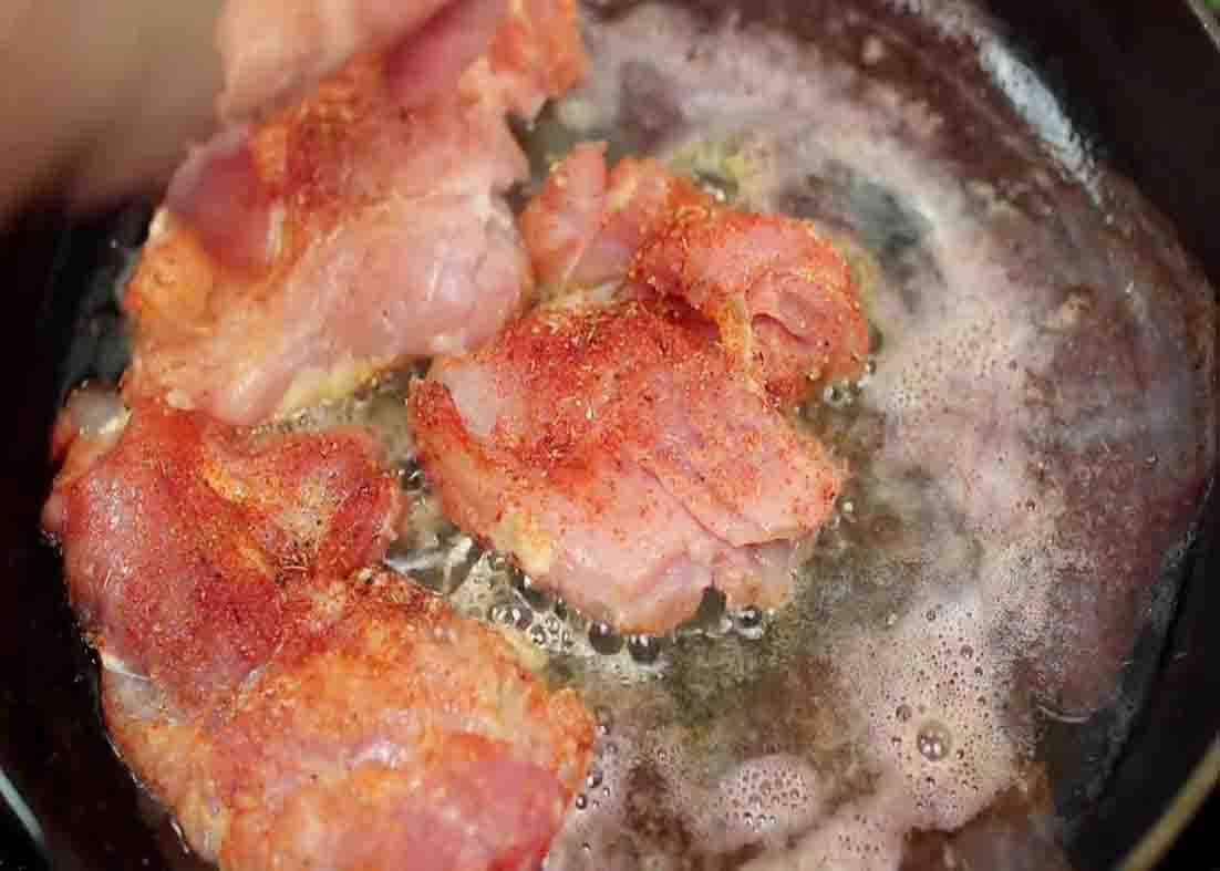 Cooking the chicken for the one-pan chicken and veggies recipe