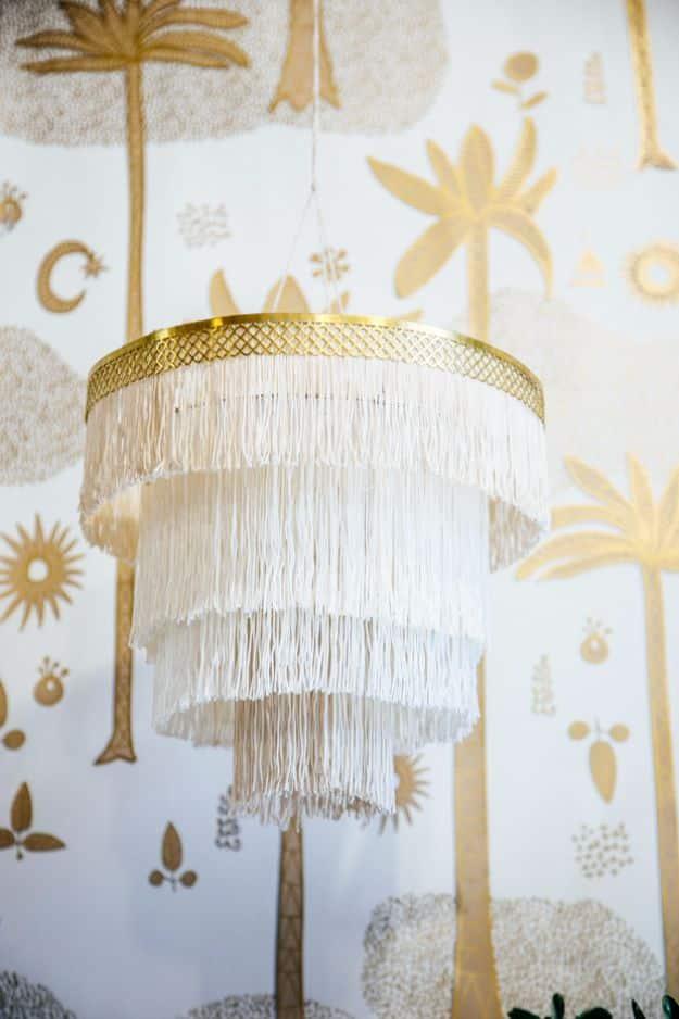 Boho Fringe Chandelier, a stylish lighting upgrade anyone can build and a charming handmade light fixture idea