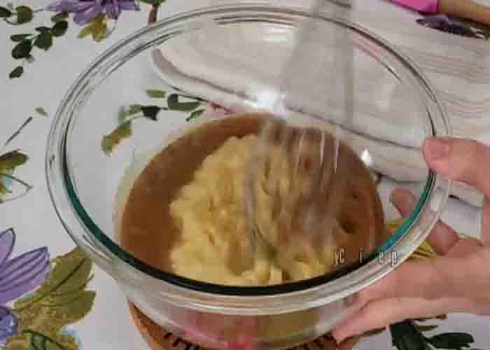 Making the batter for the chocolate banana loaf