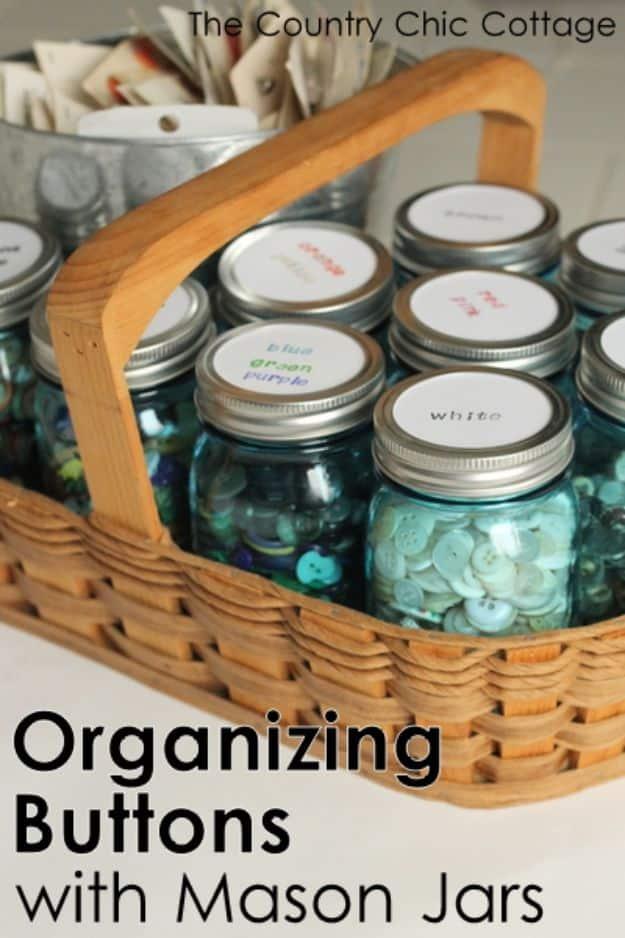 Mason Jar Button Organizer, a fun project worth trying this weekend and worth adding to the weekend project list