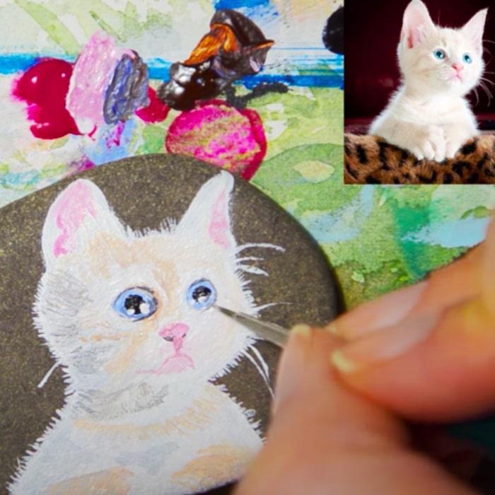 How To Paint A Rock - Cat Rock Project - Easy Way To Do A Portrait Of Your Pet