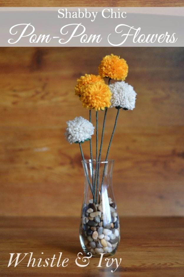 Shabby Chic Pom Pom Flowers, a simple craft that costs very little to make and a fun weekend project using basic supplies