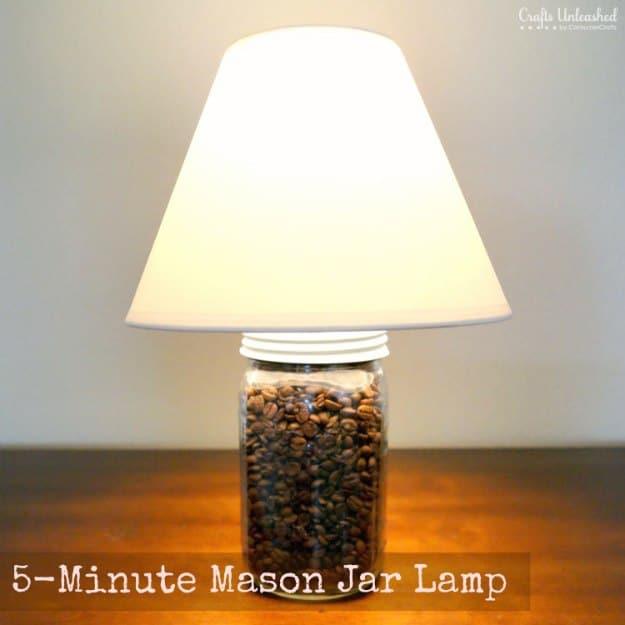 Coffee Bean 5 Minute Mason Jar Lamp, an inexpensive project that still looks high end when finished and worth a look