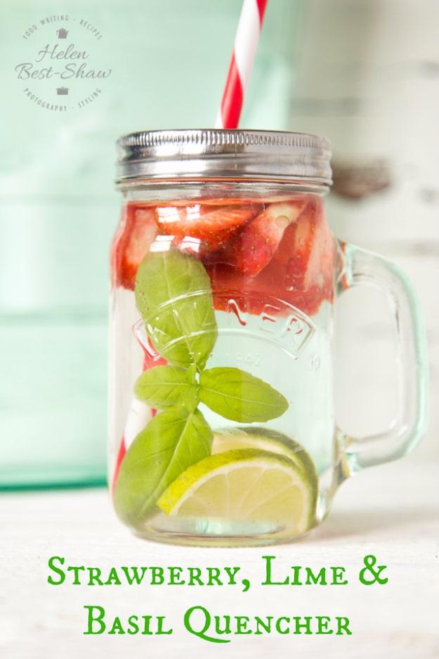 Strawberry Lime And Basil Quencher, a refreshing detox water recipe to try and a light, flavorful way to drink more water