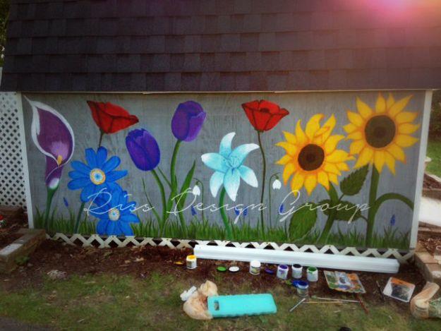 How To Paint Flowers - Flowers Painted On Garden Shed - Step by Step Tutorials for Painting Roses, Daisies, Whimsical and Abstract Floral Techniques - Easy Acrylic Flower Tutorial
