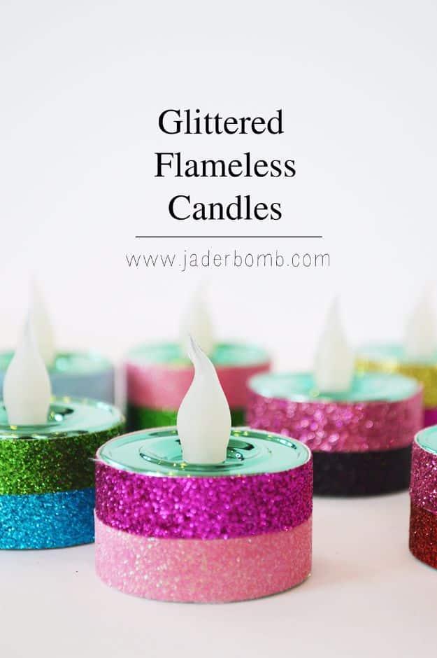 New Years Eve Decor Ideas - New Years Eve Glittered Tea Lights - DIY New Year's Eve Decorations - Cheap Ideas for Banners, Balloons, Party Tables, Centerpieces and Festive Streamer