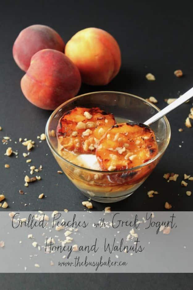Low Sugar Dessert Recipes - Grilled Peaches With Greek Yogurt, Honey And Walnuts - Healthy Desserts and Ideas for Healthy Sweets Without Much Sugar - Raw Foods and Easy Clean Eatin