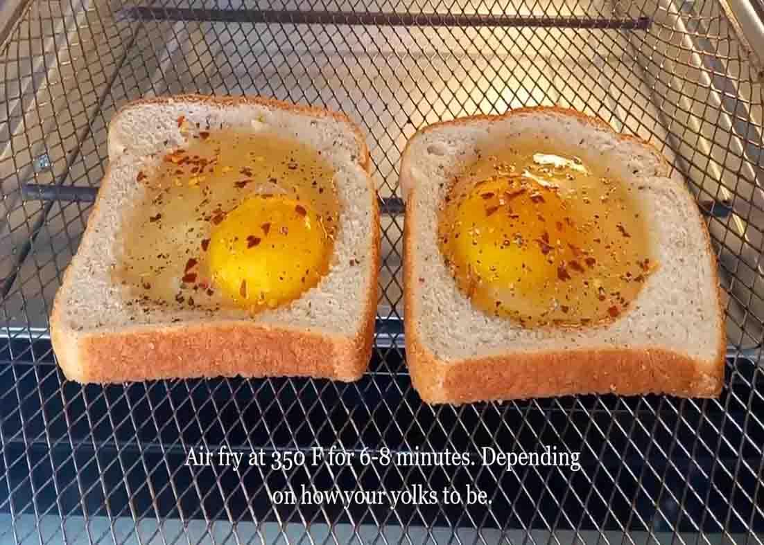 Placing the egg toast in the air fryer