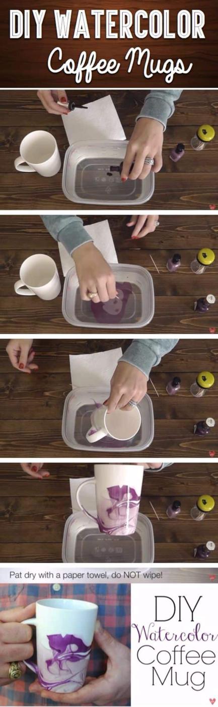 DIY Watercolor Coffee Mug, simple enough for a first try at the craft and warmth that a plain corner was missing