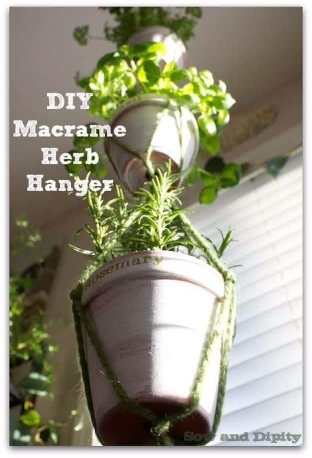 DIY Macrame Herb Hanger, an easy macrame project for beginners and a boho accent piece made from simple knots