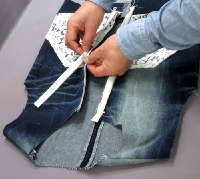 make a denim vest with a zipper out of a pair of old jeans