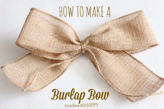 Make A Burlap Bow, a DIY gift bow, simple enough for a first attempt and a creative way to use up scraps