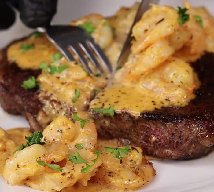 Easy to Make Steak Smothered in Creamy Shrimp