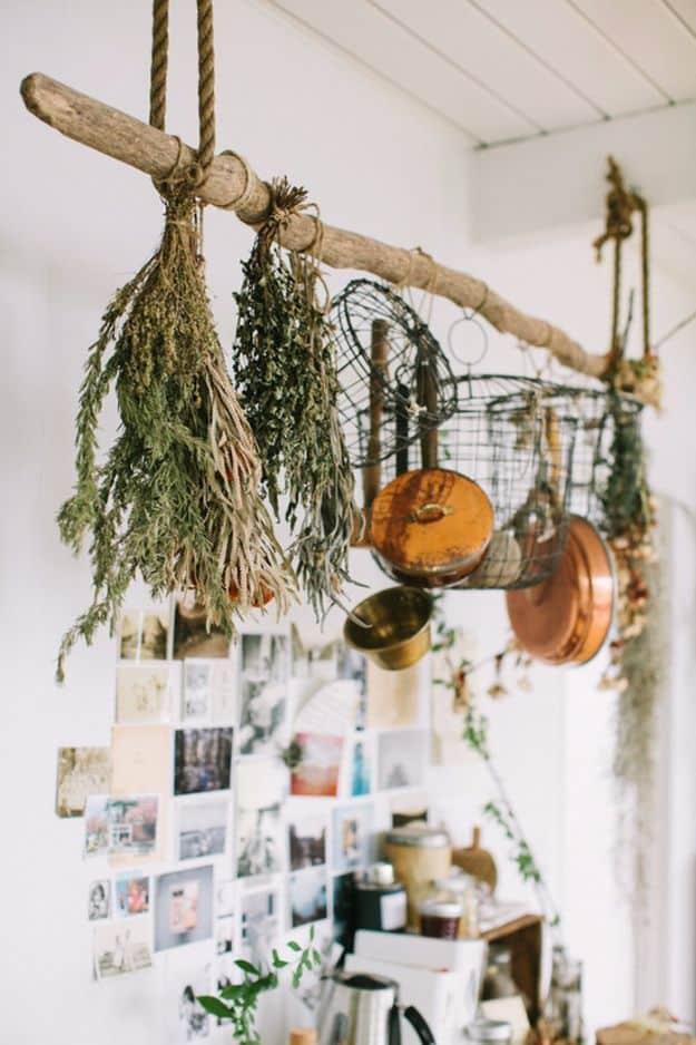 Rustic Pot Rack With Dried Herbs, easy to scale up for a full batch and a piece worth keeping out on display