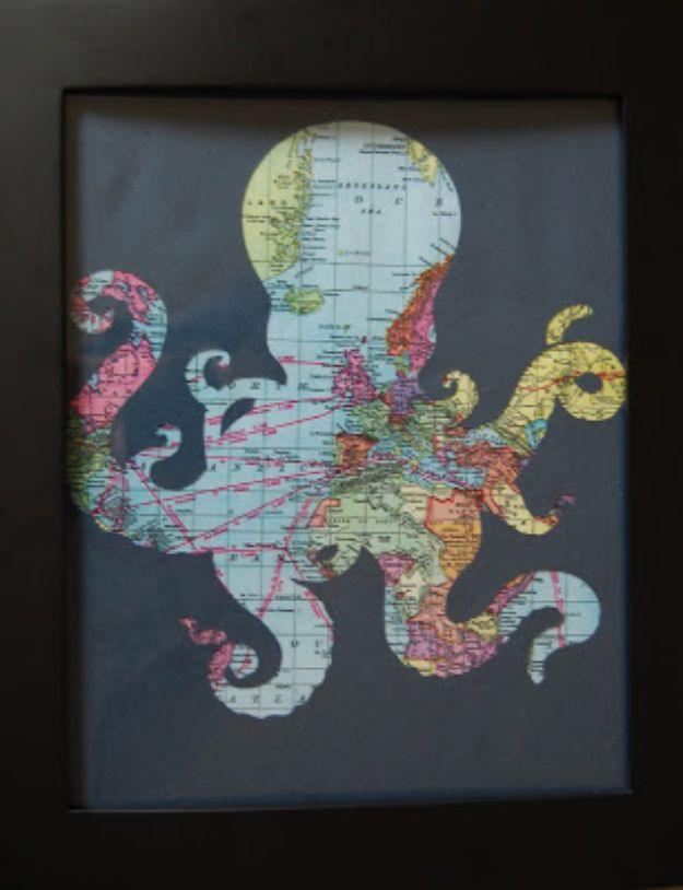 Octopus Frame Print for a Pirate Room, a reclaimed paper keepsake, a beginner friendly build with no special tools required