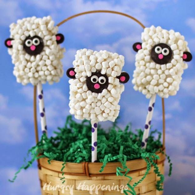 Crafts For Kids To Make At Home - Rice Krispies Treat Lamb Pops - Cheap DIY Projects and Fun Craft Ideas for Children - Cute Paper Crafts, Fall and Winter Fun, Things For Toddlers,