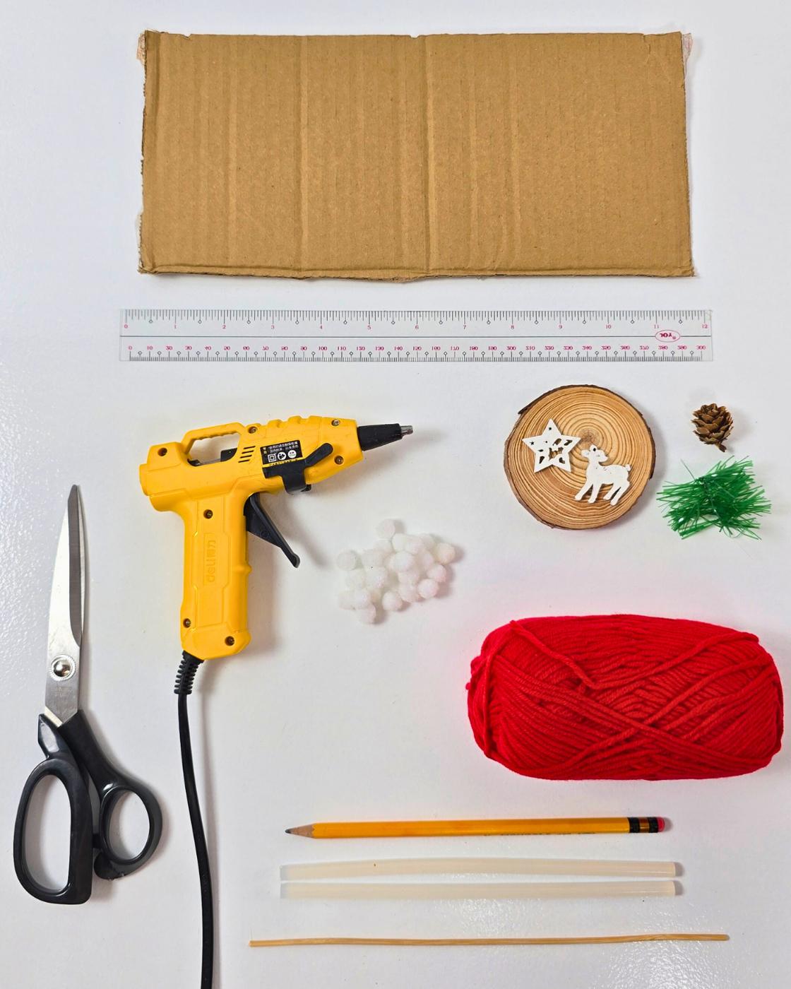 Homemade Yarn Christmas Tree — materials for yarn christmas tree