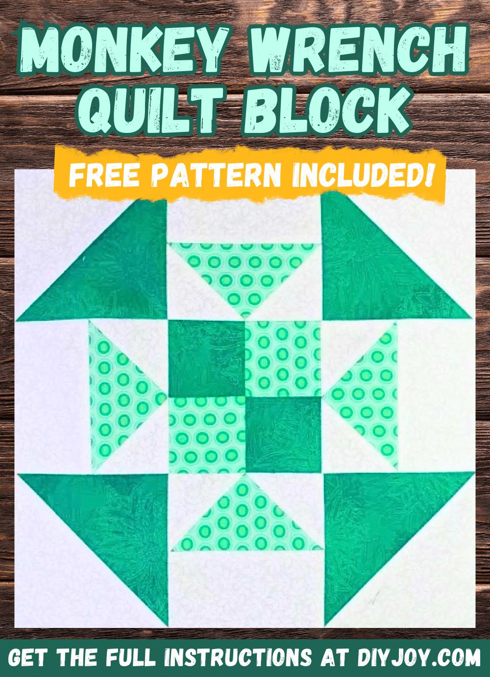 Simple Monkey Wrench Variation Quilt Block Tutorial (With Free Pattern)