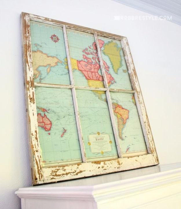 DIY Window Map, built from supplies most crafters already own and warmth that a bare corner was missing