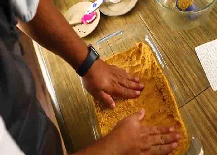 Making the crust of the blueberry yum yum dessert