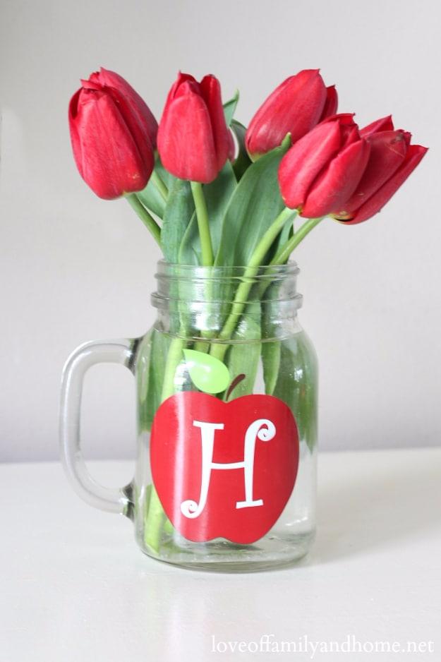 Monogrammed Mason Jar Vase, an upcycled glass accent, easy to scale up for a full batch and a keepsake worth handing down