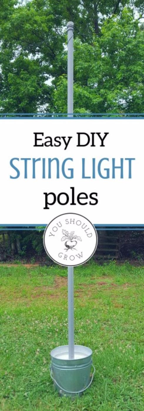 Mobile String Light Poles Easy DIY, cheap to pull off with items from a bargain aisle and a detail guests always ask about
