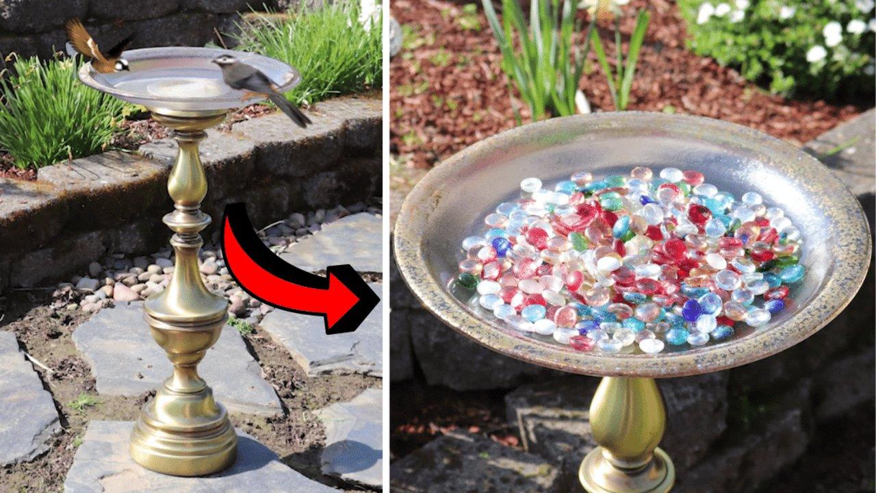 Easy Repurposed DIY Lamp Bird Bath Tutorial